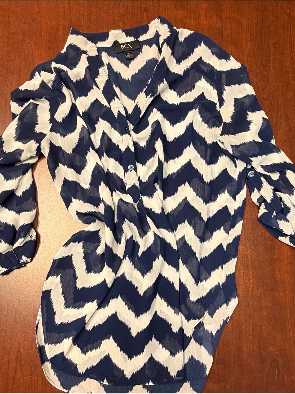 BCX Navy and White Zigzag Button Blouse